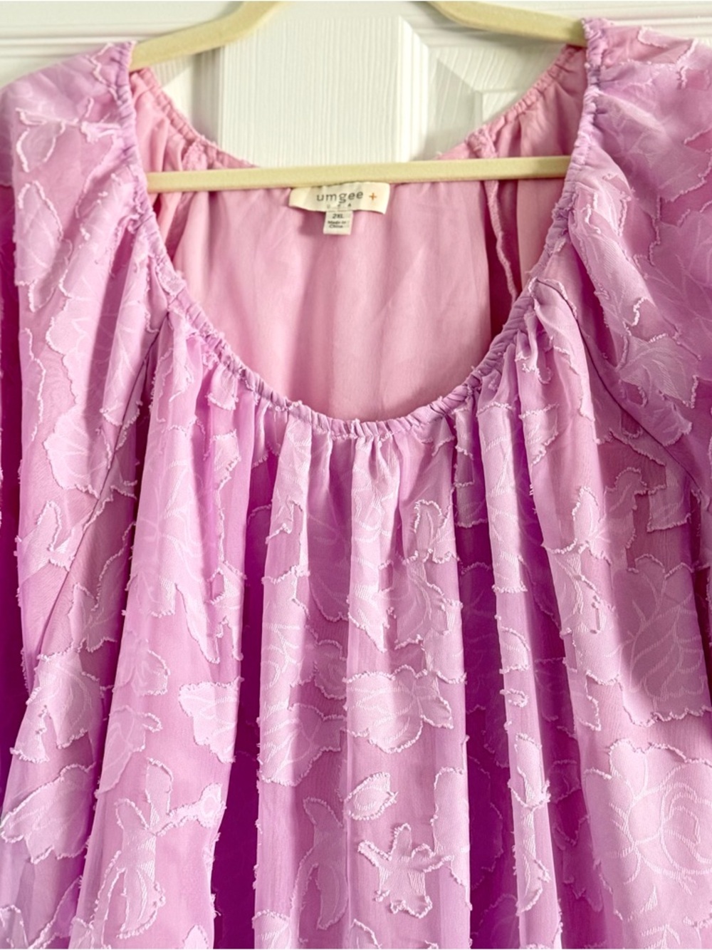 Umgee Lavender Puff-Sleeve Peasant Blouse - Picture 8 of 10